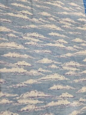 Vintage Sky Cloud Print Cotton Fabric - Blue and White - Sold By The Yard